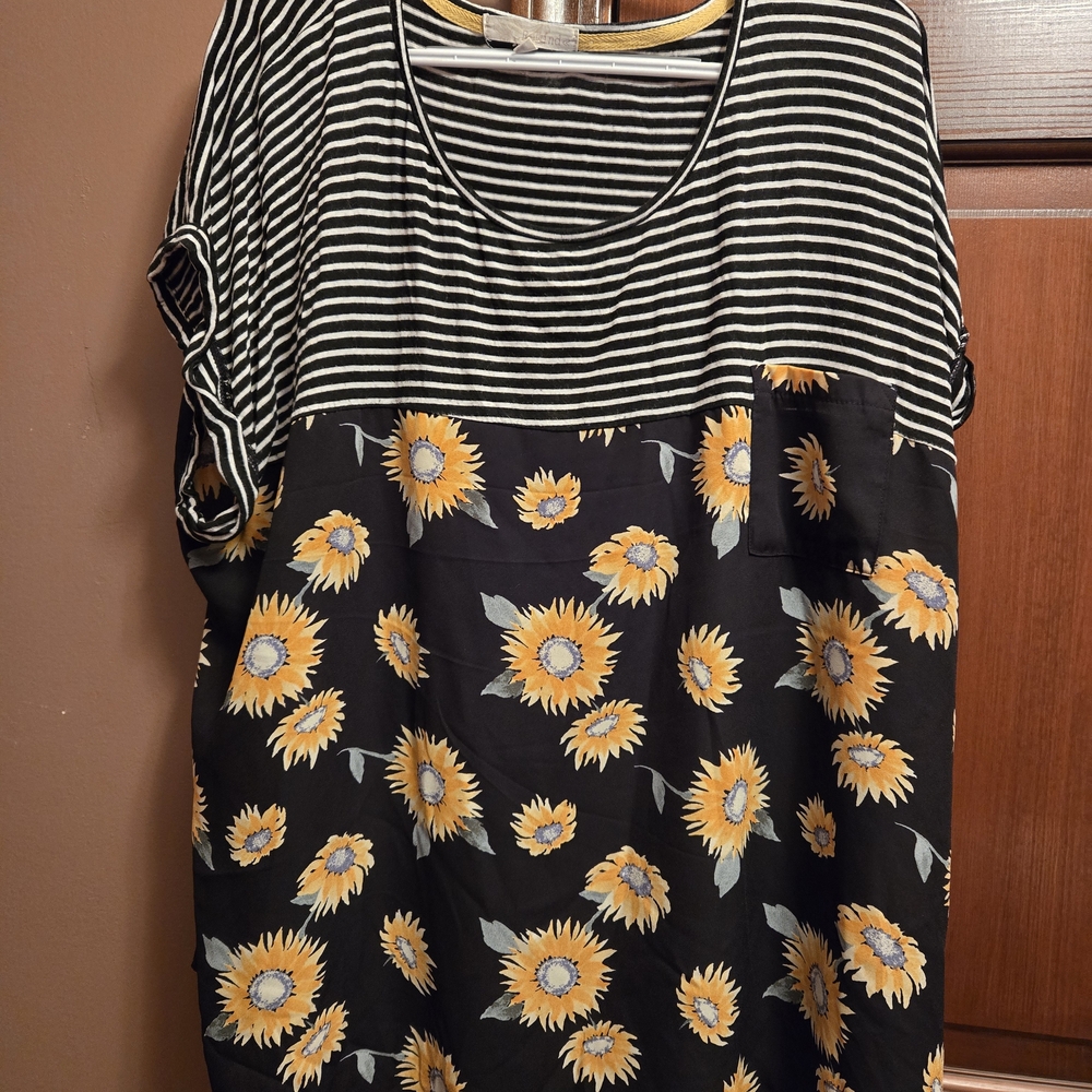 Rewind Black and Yellow Striped Sunflower Blouse